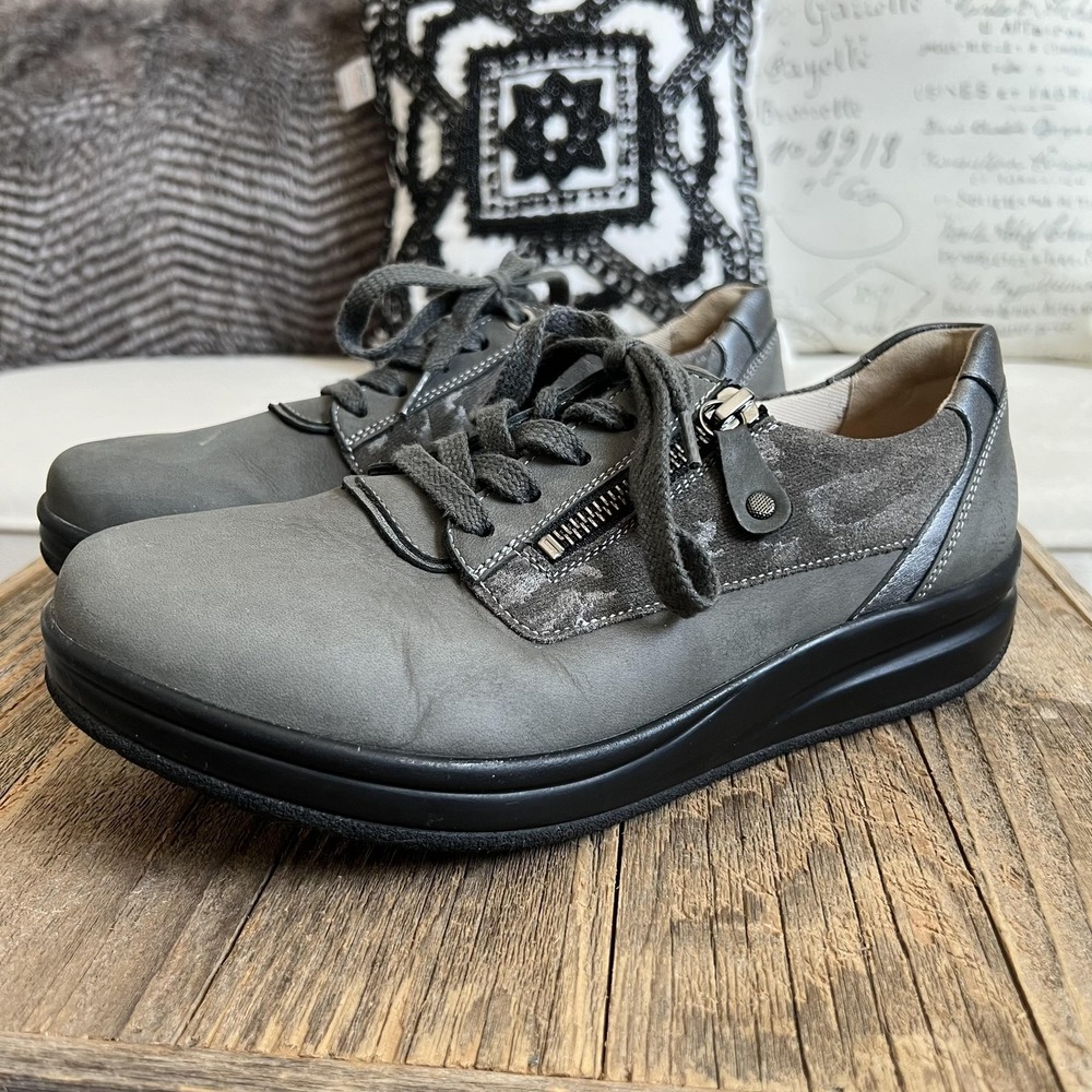 Hartjes Shoes Womens Size 9 Gray Leather Camo Zip Lace Walking Comfort